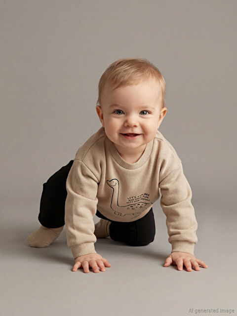 LCW baby Baskılı Erkek Bebek Sweatshirt ve Pantolon - W5OD10Z1-1D3