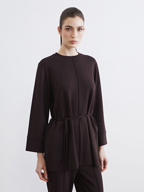 LCW Modest Bisiklet Yaka Kuşaklı Kadın Sweatshirt Tunik - W5OD16Z8-HMK