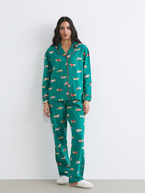 LCW DREAM Gömlek Yaka Yılbaşı Temalı Kadın Pijama Takım - W5OD32Z8-LRR