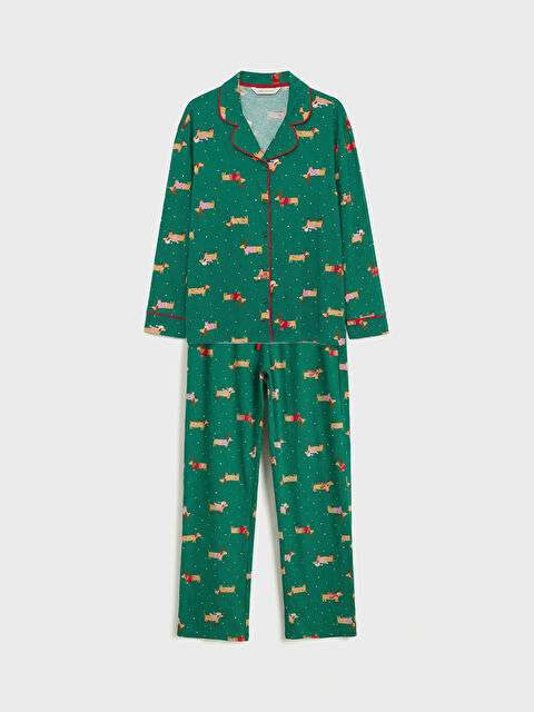 LCW DREAM Gömlek Yaka Yılbaşı Temalı Kadın Pijama Takım - W5OD32Z8-LRR