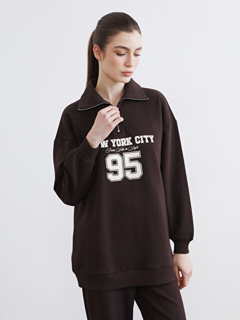 LCW Modest New York Baskılı Kadın Kalın Sweatshirt Tunik - W5OD40Z8-HMK
