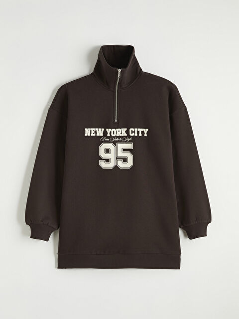 LCW Modest New York Baskılı Kadın Kalın Sweatshirt Tunik - W5OD40Z8-HMK