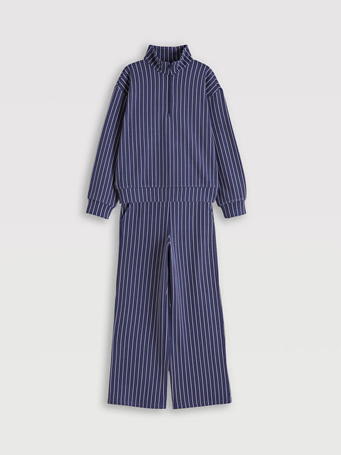 LCW Kids Dik Yaka Çizgili Kız Çocuk Sweatshirt ve Pantolon - W5OD68Z4-LGS