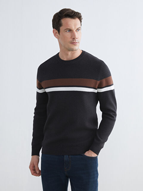 LCWAIKIKI Classic بلوز یه‌خه‌ خڕ خەتخەت بۆ پیاوان تریکۆ - W5OD73Z8-L8N