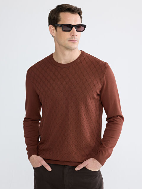 LCWAIKIKI Classic Bisiklet Yaka Baklava Desenli Triko Erkek Kazak - W5OE65Z8-R3F