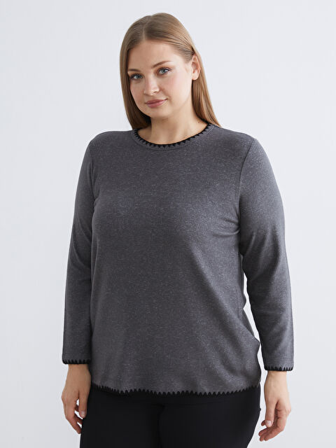 LCW Grace Bisiklet Yaka Nakışlı Bluz - W5OF10Z8-DCR