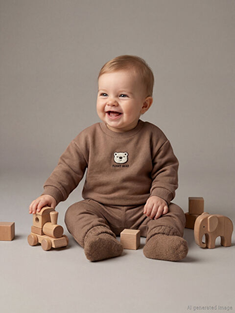 LCW baby Ayıcık Nakışlı Erkek Bebek Sweatshirt ve Eşofman Altı - W5OG68Z1-ZEU