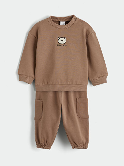 LCW baby Ayıcık Nakışlı Erkek Bebek Sweatshirt ve Eşofman Altı - W5OG68Z1-ZEU
