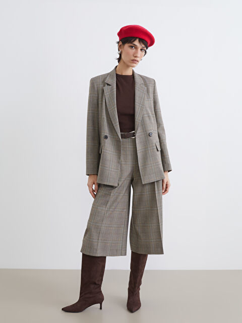 LCW Vision Loose Fit Ekose Geniş Paça Kadın Pileli Pantolon - W5OH56Z8-LLL