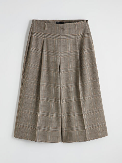 LCW Vision Loose Fit Ekose Geniş Paça Kadın Pileli Pantolon - W5OH56Z8-LLL