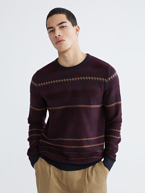 XSIDE Bisiklet Yaka Çizgili Erkek Triko Kazak - W5OH81Z8-CRP