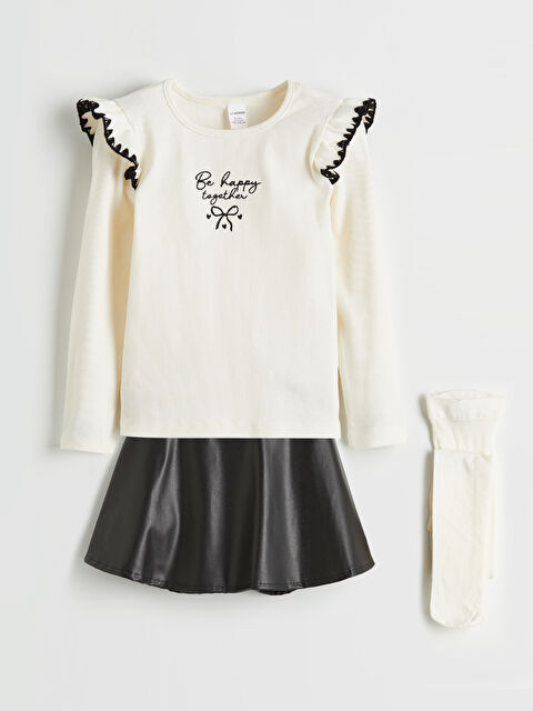 LCW Kids Nakışlı Fırfır Detaylı Kız Çocuk 3'lü Takım - W5OI23Z1-FES