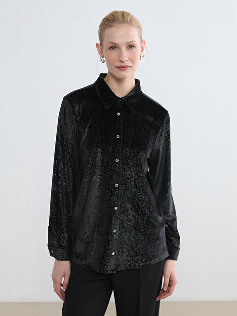 LCW Grace Parlak Görünümlü Kadın Kadife Gömlek - W5OI28Z8-CVL