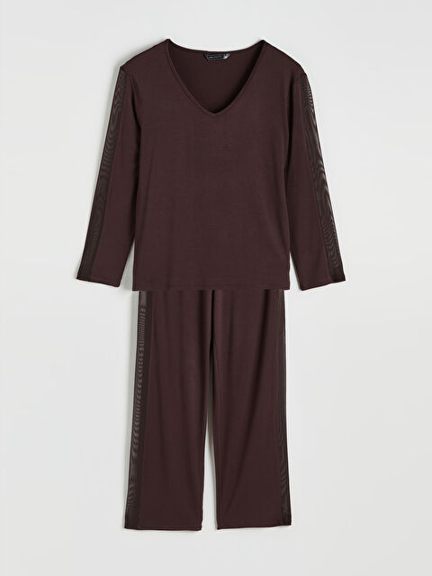 LCW DREAM V Yaka Tül Detaylı Kadın Pijama Takımı - W5OJ22Z8-JR3