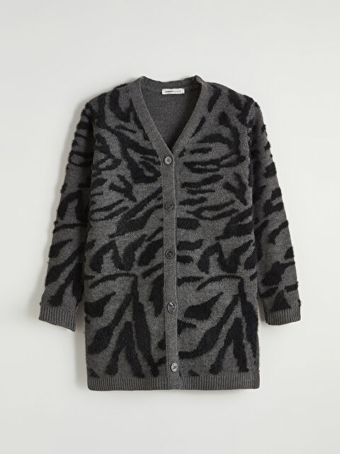 LCW Grace V Yaka Desenli Kadın Triko Hırka - W5OJ60Z8-MHS