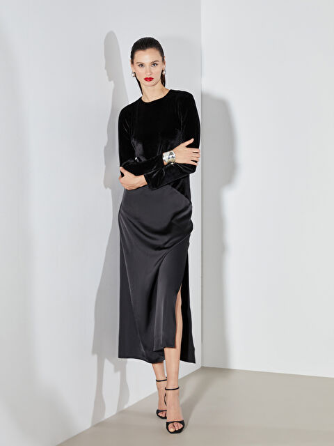 Soulife Bisiklet Yaka Yırtmaçlı Elbise - W5OJ73Z8-CVL