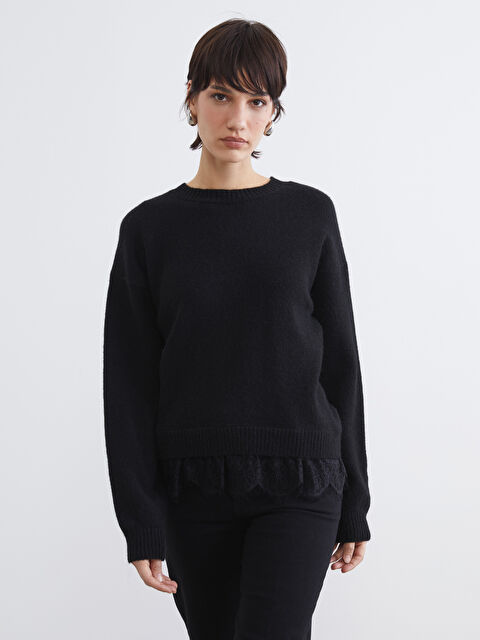 LCW Vision Bisiklet Yaka Dantel Detaylı Kadın Triko Kazak	 - W5OJ83Z8-CVL