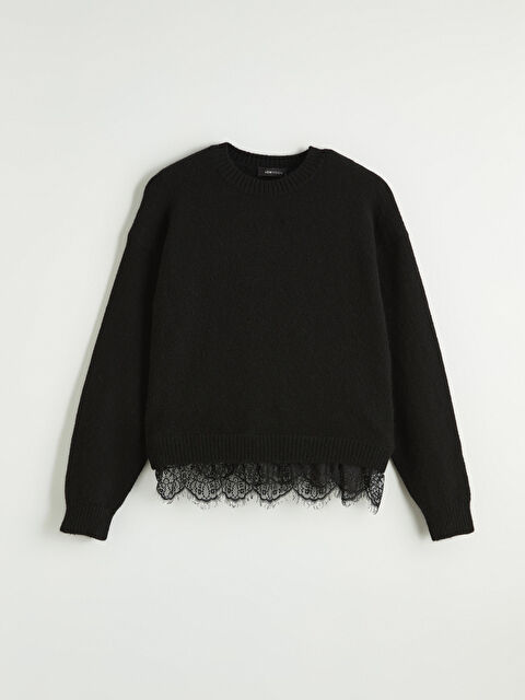 LCW Vision Bisiklet Yaka Dantel Detaylı Kadın Triko Kazak	 - W5OJ83Z8-CVL