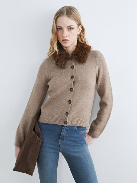 LCW Vision Çıkarılabilir Kürk Yaka Kadın Triko Hırka - W5OJ95Z8-D6H