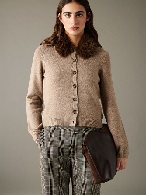 LCW Vision Çıkarılabilir Kürk Yaka Kadın Triko Hırka - W5OJ95Z8-D6H