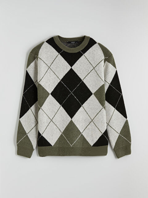 XSIDE  Bisiklet Yaka Baklava Desenli Erkek Triko Kazak - W5OK30Z8-GZS