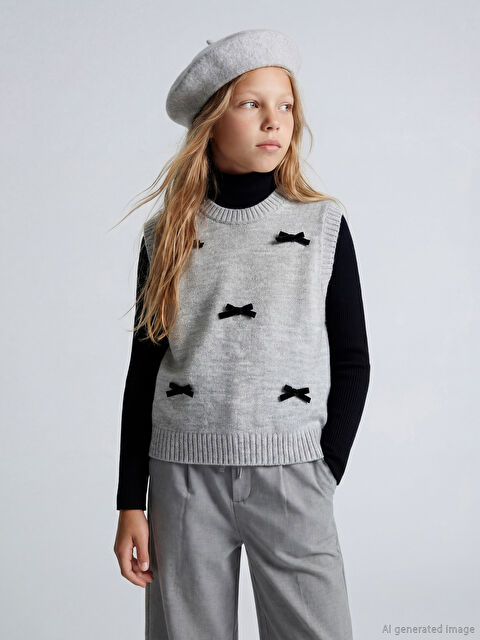 LCW Kids Bisiklet Yaka Kız Çocuk Triko Süveter - W5OK56Z4-DZS