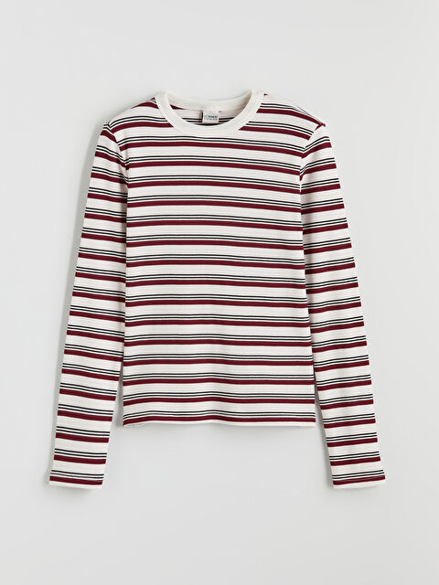 LCW Kids Bisiklet Yaka Çizgili Kız Çocuk Tişört - W5OL34Z4-LET