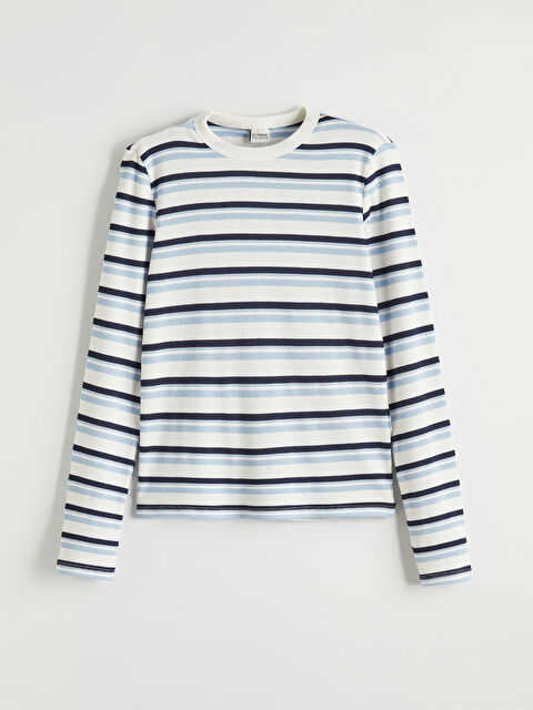 LCW Kids Bisiklet Yaka Çizgili Kız Çocuk Tişört - W5OL34Z4-LGS