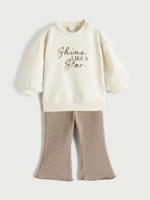 LCW baby Baskılız Kız Bebek Sweatshirt ve Pantolon Takım - W5OL84Z1-YG7