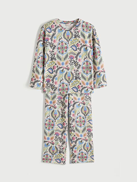 LCW DREAM Bisiklet Yaka Desenli Kadın Pijama Takımı - W5OM07Z8-LRA