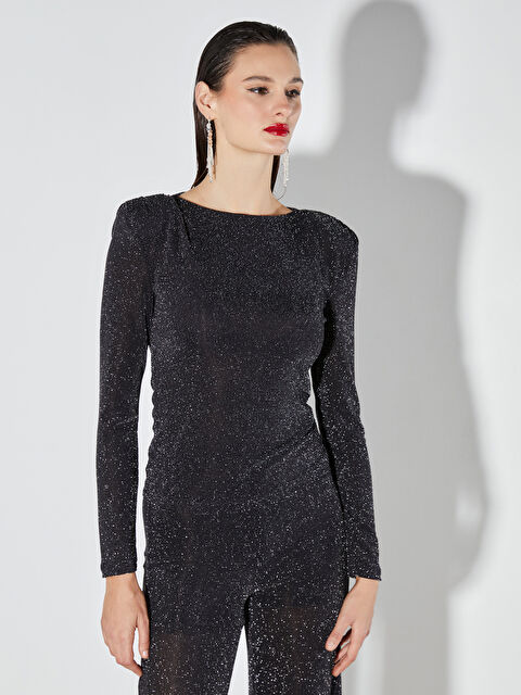 Soulife Bisiklet Yaka Parlak Görünümlü Bluz - W5OM92Z8-J2F