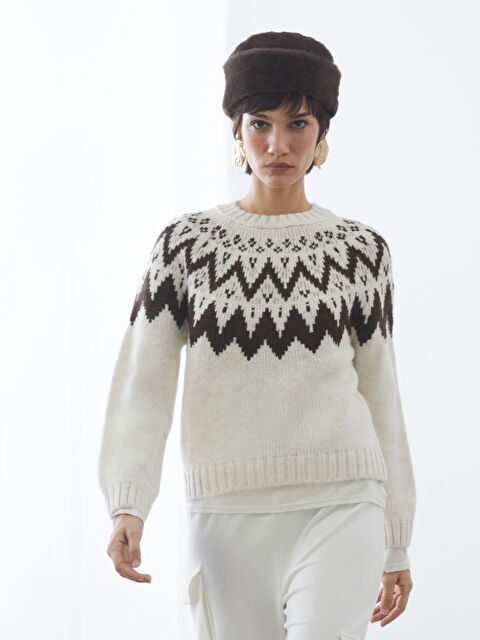 LCW Vision Bisiklet Yaka Desenli Kadın Triko Kazak - W5ON28Z8-FDU