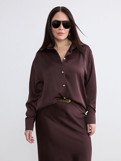 Soulife Büyük Beden Saten Kadın Gömlek - W5ON31Z8-J0V
