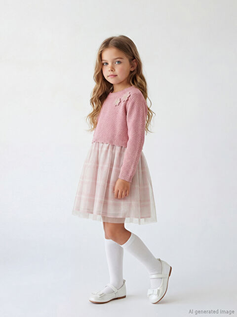 LCW Kids Bisiklet Yaka Çiçekli Kız Çocuk Tütü Elbise - W5ON42Z1-FNX