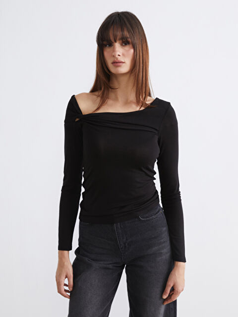 Soulife Kayık Yaka Büzgülü Bluz - W5ON63Z8-CVL