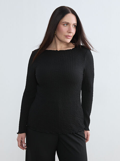 Soulife Büyük Beden Bisiklet Yaka Dokulu Bluz	 - W5OO06Z8-CVL