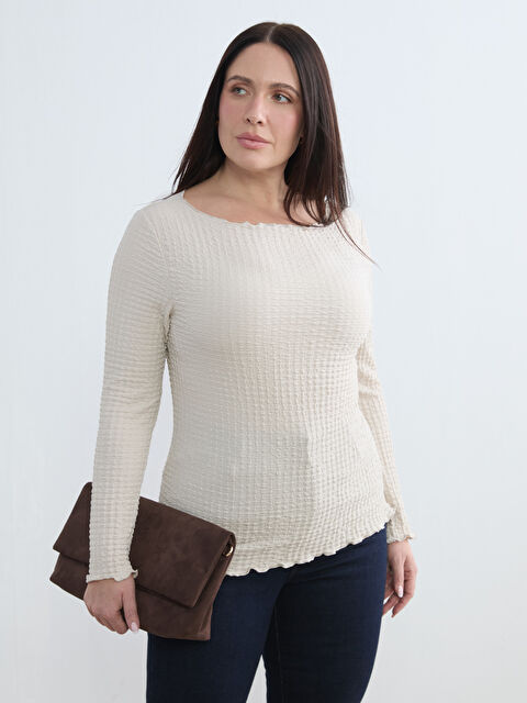 Soulife Büyük Beden Bisiklet Yaka Dokulu Bluz	 - W5OO06Z8-HZZ