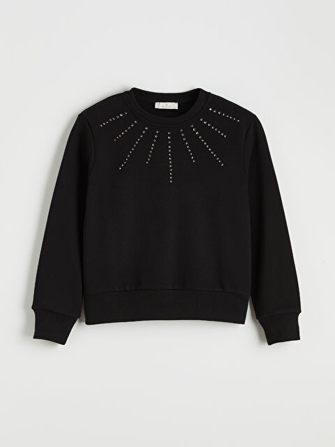 Natuvera Bisiklet Yaka Taşlı Kadın Sweatshirt - W5OO08Z8-UP7