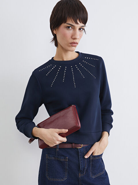 Natuvera Bisiklet Yaka Taşlı Kadın Sweatshirt - W5OO08Z8-ZZU