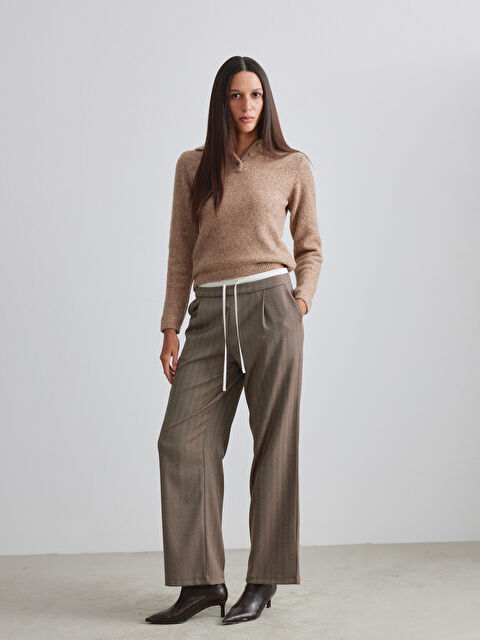 LCW Vision Beli Lastikli Balıksırtı Desenli Kadın Pantolon - W5OO53Z8-LQY