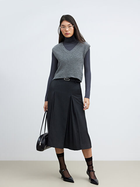 LCW Modest Beli Kemerli Pileli Etek - W5OO58Z8-CZM