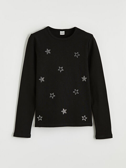 LCW Kids Yıldız Desenli Kız Çocuk Uzun Kollu Tişört - W5OO63Z4-CVL