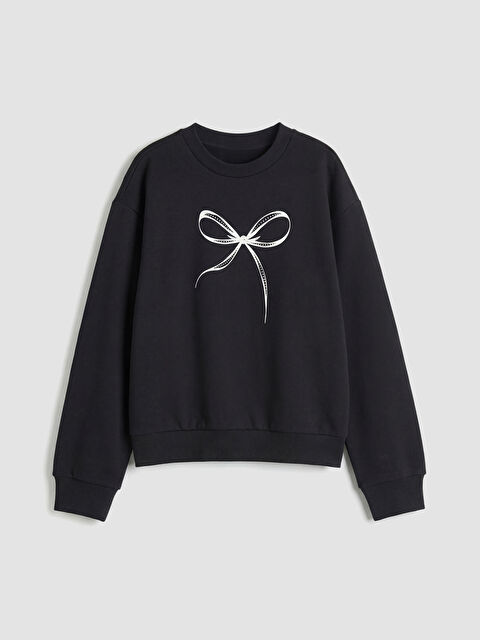 LCW Kids Bisiklet Yaka Fiyonk Baskılı Kız Çocuk Sweatshirt - W5OO64Z4-CVL