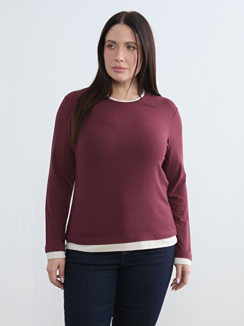 Soulife Büyük Beden Bisiklet Yaka Kadın Tişört - W5OO66Z8-CZF