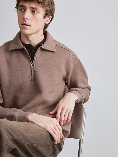 LCW Vision Fermuarlı Polo Yaka Erkek Dokulu Sweatshirt - W5OO78Z8-J0V