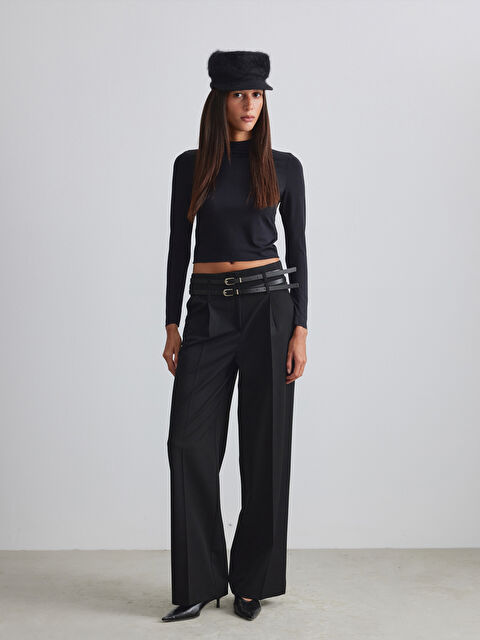 LCW Vision Beli Kemerli Geniş Paça Kadın Pileli Pantolon - W5OO83Z8-CVL