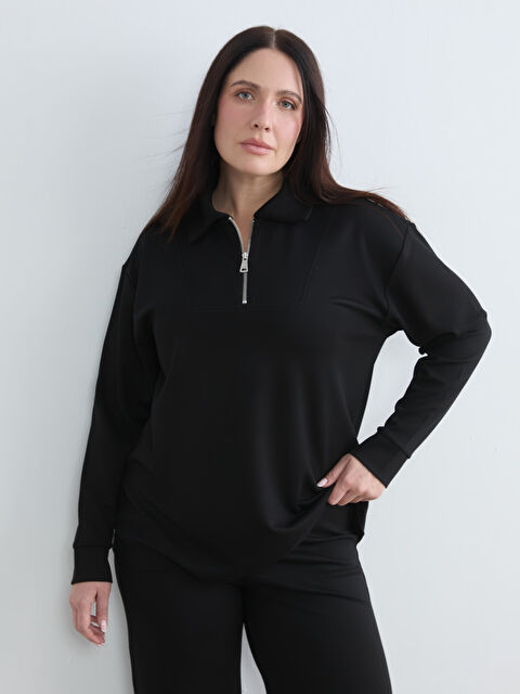 Soulife Polo Yaka Kadın Fermuarlı Sweatshirt - W5OP12Z8-CVL