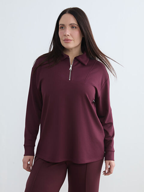 Soulife Polo Yaka Kadın Fermuarlı Sweatshirt - W5OP12Z8-CZF