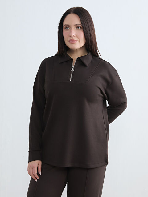 Soulife Polo Yaka Kadın Fermuarlı Sweatshirt - W5OP12Z8-J0V