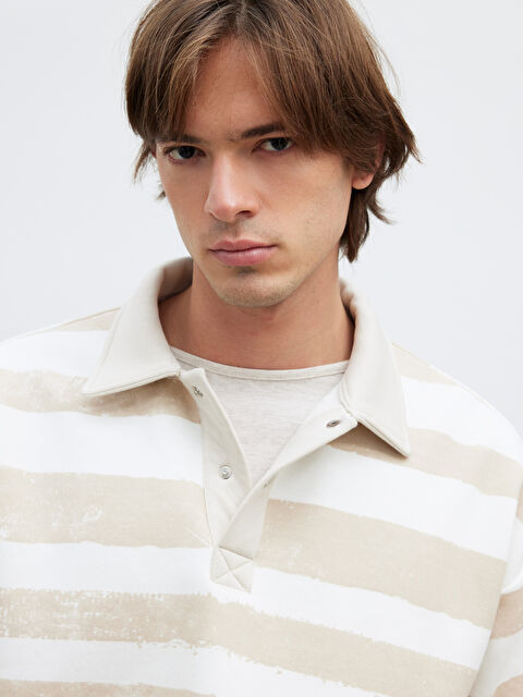 LCW Vision Polo Yaka Çizgili Erkek Sweatshirt - W5OP78Z8-ELZ